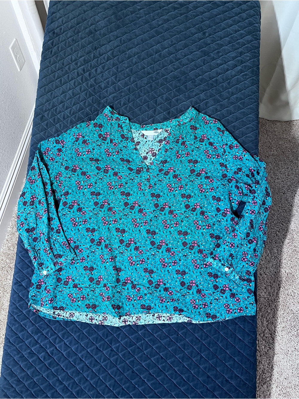 Old Navy Teal Floral V-Neck Long Sleeve Blouse - XXL - Lightweight- Cute Casual